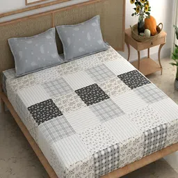 Srijee Decors Black & White Floral 210 TC Cotton King Bedsheet with 2 Pillow Covers-18