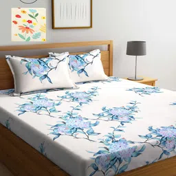 KLOTTHE White & Cream-Coloured Floral 210 TC 2 King Bedsheet with 4 Pillow Covers-image-76