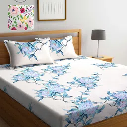 KLOTTHE Cream & White Floral 210 TC 2 King Bedsheet with 4 Pillow Covers-picture-24