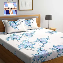 KLOTTHE White & Blue Floral 210 TC 2 King Bedsheet with 4 Pillow Covers-image-56
