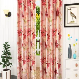 Homefab India Maroon & Green Set of 2 Floral Room Darkening Window Curtain-6