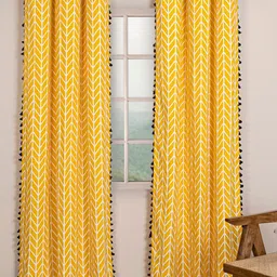 HOMEMONDE Set Of 2 Chevron Printed Tassels Detail Window Curtains-38