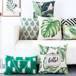 AEROHAVEN Green & White 5 Pieces Abstract Square Cushion Covers-10