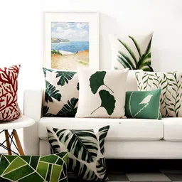 AEROHAVEN Green & White 5 Pieces Abstract Square Cushion Covers-image-58