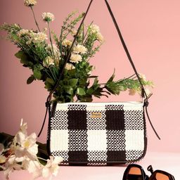 Berrylush Black & White Checked Structured Cotton Handheld Bag-51