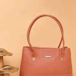 Fostelo Rose Gold PU Structured Handheld Bag with Bow Detail-image-2