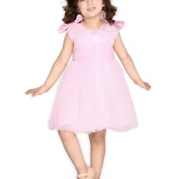 SAKA DESIGNS Pink Net Dress with Bow Detail-image-32
