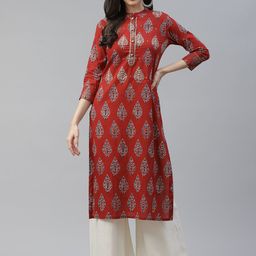 Cayman Women Maroon & Blue Ethnic Motifs Printed Thread Work Kurta-5