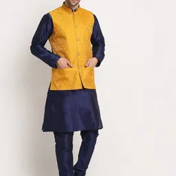 KRAFT INDIA Dupion Silk Kurta With Churidar & Nehru Jacket-image-35