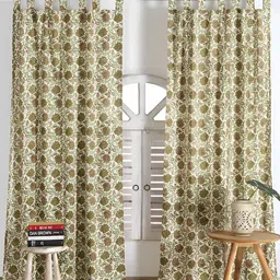 Aura Brown & Green Set of 2 Floral Black Out Door Curtain-9
