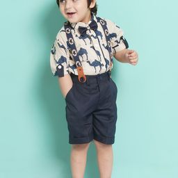 Aj DEZInES Boys Printed Cotton Shirt Bow Shorts With Cap Suspenders Clothing Set-38