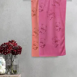 FABINALIV Kids Red & Pink 2 Pieces Cartoon Printed 300 GSM Cotton Bath Towels-18
