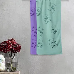 FABINALIV Kids Green & Purple 2 Pieces Cartoon Printed 300 GSM Cotton Bath Towels-image-30