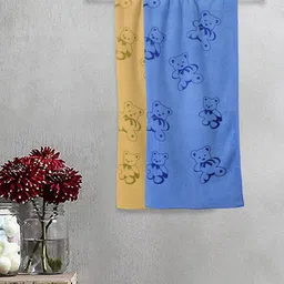 FABINALIV Kids Blue & Beige 2 Pieces Cartoon Printed 300 GSM Cotton Bath Towel-27