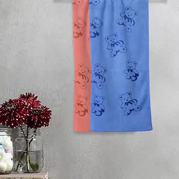 FABINALIV Kids Red & Blue 2 Pieces Printed 300 GSM Cotton Bath Towel-3