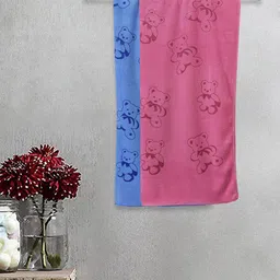FABINALIV Kids Blue & Pink 2 Pieces Printed 300 GSM Cotton Bath Towel-image-24