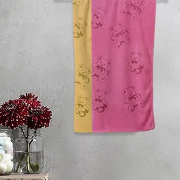 FABINALIV Kids Beige & Pink 2 Pieces Printed 300 GSM Cotton Bath Towel-25