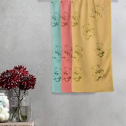 FABINALIV Kids Green & Pink 3 Pieces Cartoon Printed 300 GSM Cotton Bath Towel-image-60