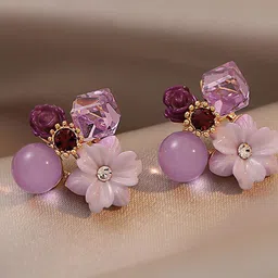 VAGHBHATT Crystals Pearl Floral Studs Earrings-17