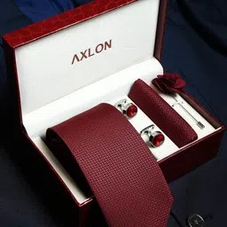 AXLON Set Of 4 Printed Necktie Pocket Square With Cufflink & Flower Pin Accessory Gift Set-2