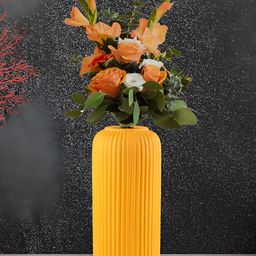 LASAKI Evelyn Yellow Ribbed Cylindrical Ceramic Flower Vase-image-93