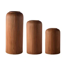 LASAKI Evelyn Brown 3 Pieces Textured Cylindrical Ceramic Flower Vases-10