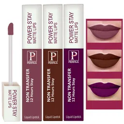 PERPAA Set of 3 Power Stay Lipsticks 5ml Each - Wine 03, Bom Bon Brown 16, Mauve23-35