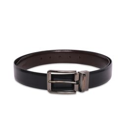 Belwaba Men Black & Brown Reversible Textured Leather Belt-image-74