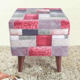 THE HOME CO. Grey & Maroon Checked Rectangle Sitting Pouffe Ottoman-image-86