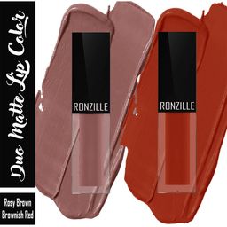 Ronzille Duo Matte Liquid Lipstick 2.5ml Each - Rosy Brown 09 & Brownish Red 10-26