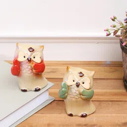 TAYHAA Set of 2 Multi-Colored ceramic Dancing Owl Showpieces-26