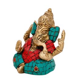 CraftVatika Green & Red Ganesh Brass Idol Showpieces-image-59