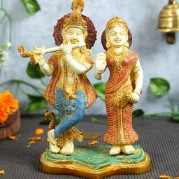 Imli Street Cream & Orange Radha Krishna Brass Idol Showpieces-image-52