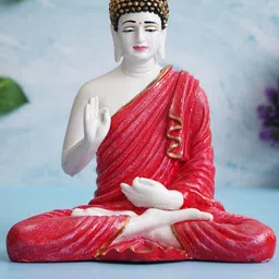 eCraftIndia Red & White Blessing Lord Buddha Idol Polyresin Showpieces-image-77