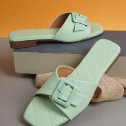 Walkfree Women Green Open Toe Flats with Buckles-66