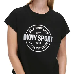 DKNY Women Typography Printed Extended Sleeves Pure Cotton Boxy T-shirt-image-69
