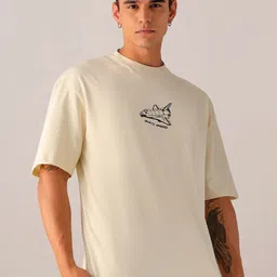 The Indian Garage Co Men Typography Printed V-Neck Applique Boxy T-shirt-image-93