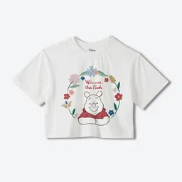YK Disney Girls Winnie The Pooh Printed Pure Cotton Applique Boxy T-shirt-image-88