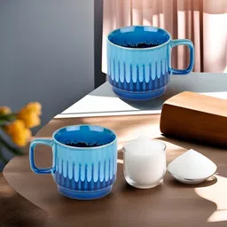 The Better Home Blue 2Pcs Textured Ceramic Glossy Microwave Safe Cups 200ml Each-image-59