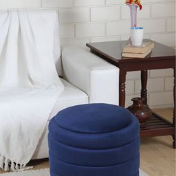 Shadowkart Navy blue Wooden Round Pouffes Mudda Ottoman-image-95