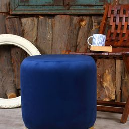 Shadowkart Blue & Gold-Toned Wooden Cylindrical Ottoman-image-55