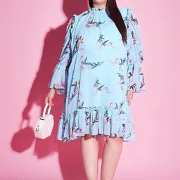 Athena Ample Plus Size Floral Printed Bell Sleeves Ruffled A-Line Dress-12