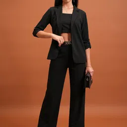 Tokyo Talkies Black Round Neck Top Blazer & Trousers Co-Ords-29