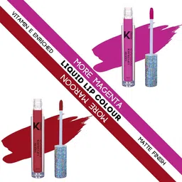 KINDED Set Of 2 Vitamin E Enriched Long Lasting Matte Liquid Lip Colour Lipstick 6 ml - More Magenta 02 & More Maroon 09-5