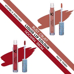 KINDED Set Of 2 Vitamin E Enriched Long Lasting Matte Liquid Lip Colour Lipstick 6 ml-Rust Crust 05 & More Maroon 09-19