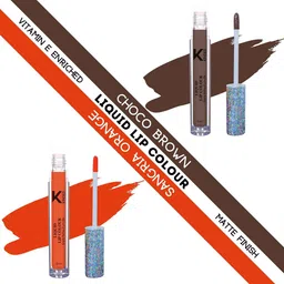 KINDED Set Of 2 Vitamin E Enriched Long Lasting Matte Liquid Lip Colour Lipstick 6 ml - Choco Brown 07 & Sangria Orange 08-26
