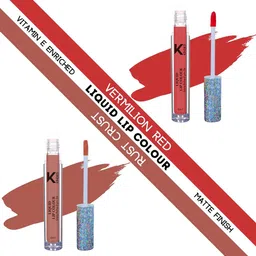 KINDED Set Of 2 Vitamin E Enriched Long Lasting Matte Liquid Lip Colour Lipstick 6 ml - Vermilion Red 03 & Rust Crust 05-27