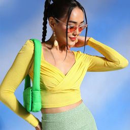 Veni Vidi Vici Sweetheart Neck Puff Sleeve Crepe Wrap Crop Top-image-78