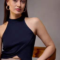 STYLECAST X KASSUALLY Women Halter Neck Solid Wrap Crop Top-picture-13