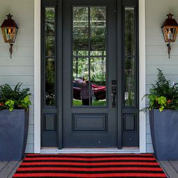 Kuber Industries Red & Black Striped Rubber Anti-Slip Doormat-45